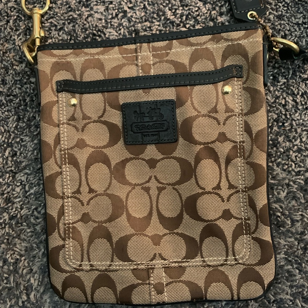 CoachVintage Brown Signature Monogram Crossbody